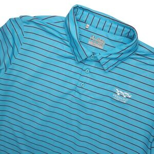 Under Armour HeatGear Polo Shirt Mens 2XL Blue Stripe Fremont Golf Club Stretch